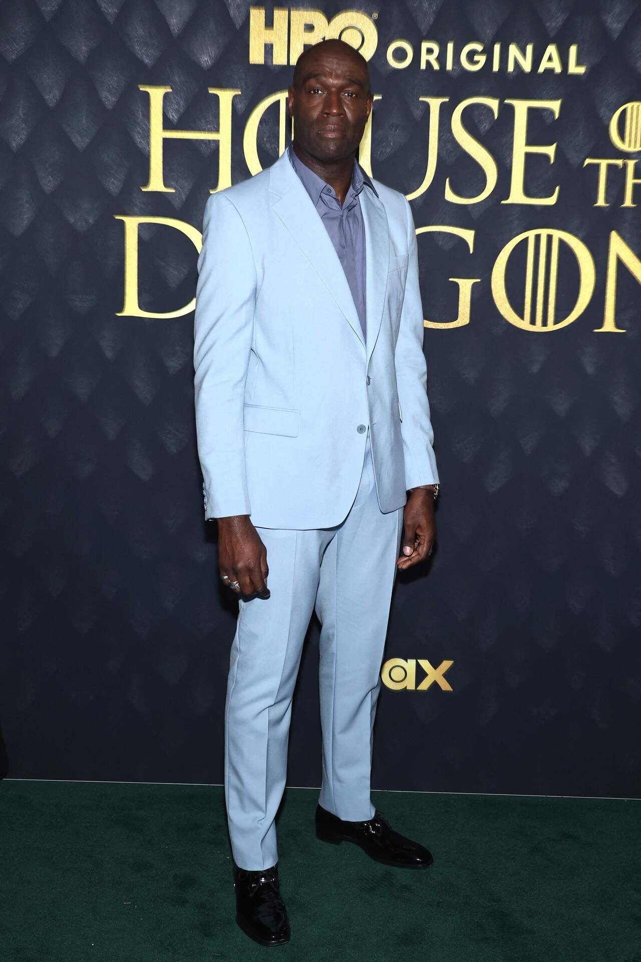 Steve Toussaint, who plays Lord Corlys Velaryon, posed for the cameras in a powder blue suit. 