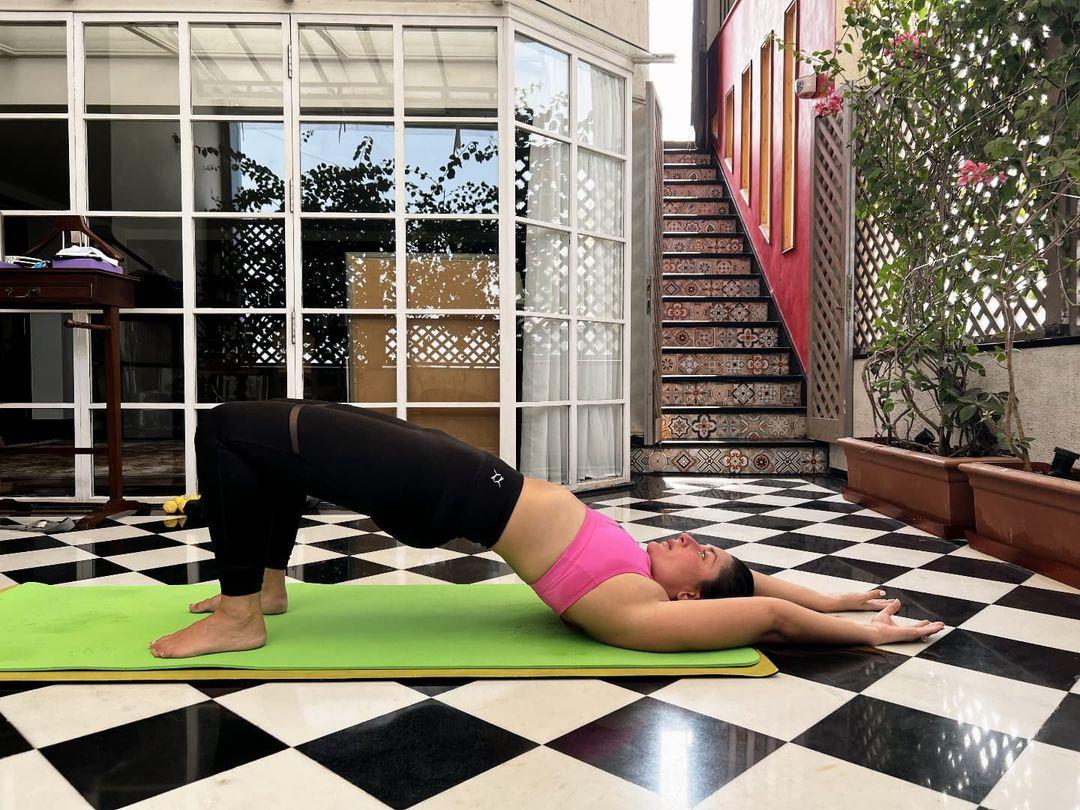 Kareena Kapoor Khan does the Bridge Pose (Setu Bandha Sarvangasana), a flexible yoga pose that can be done for strength or relaxation, with various options to fit your needs.