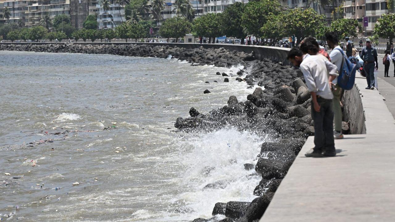 Mumbai experienced a high tide today at Marine Drive on Thursday. The high tide could impact coastal areas and waterfronts.