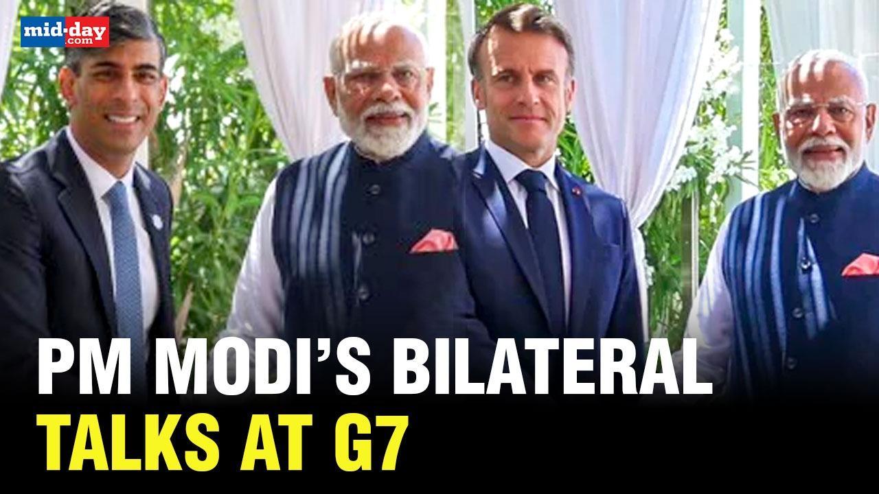 G7 Summit: PM Modi holds bilateral talks with France's President Macron & UK PM
