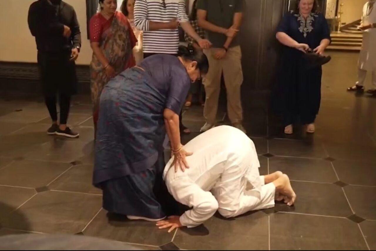 Pawan Kalyan began the celebration by bowing down to his elders