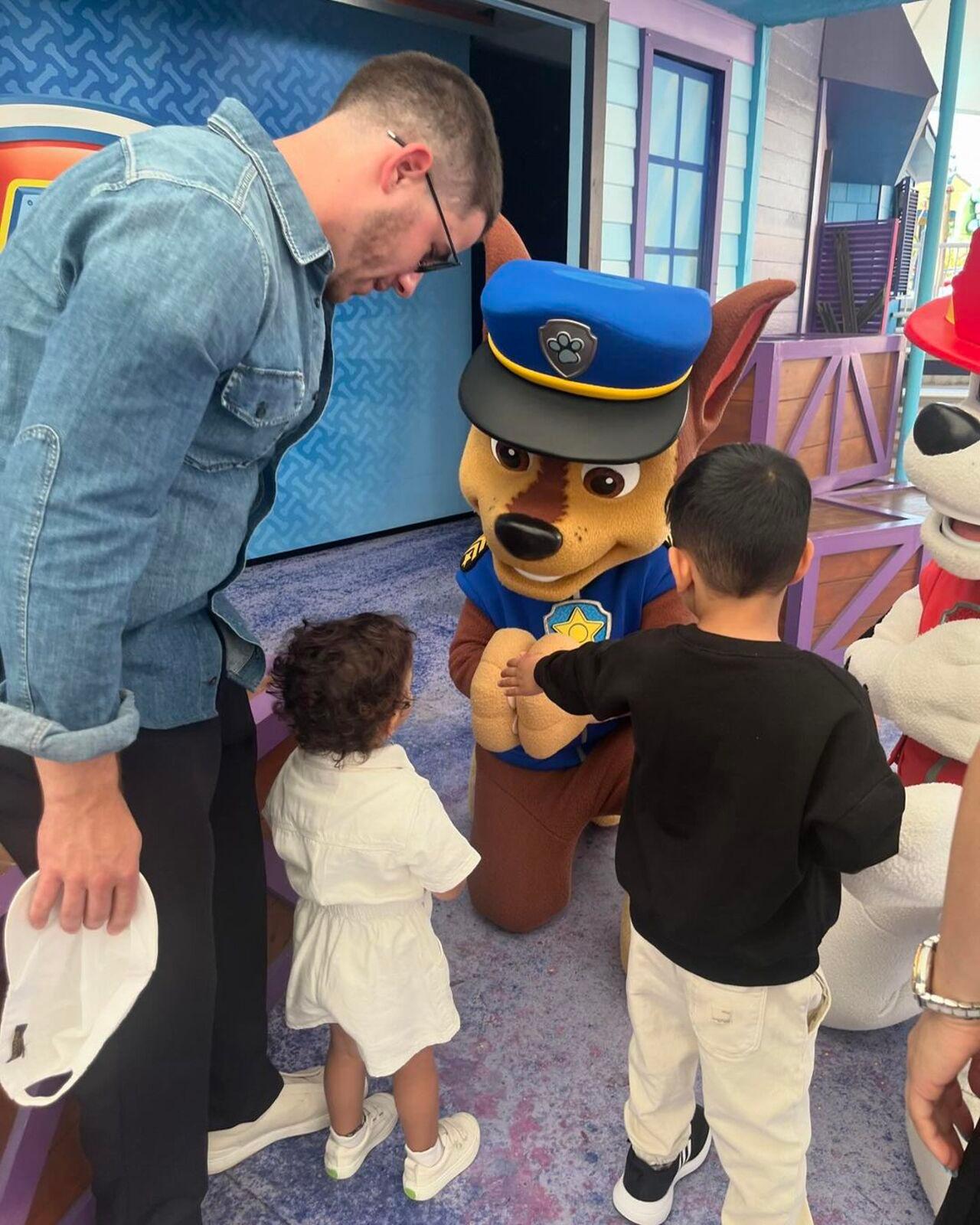 One of the images shared by Priyanka features Nick with Malti as they meet a cartoon character Paw Patrol