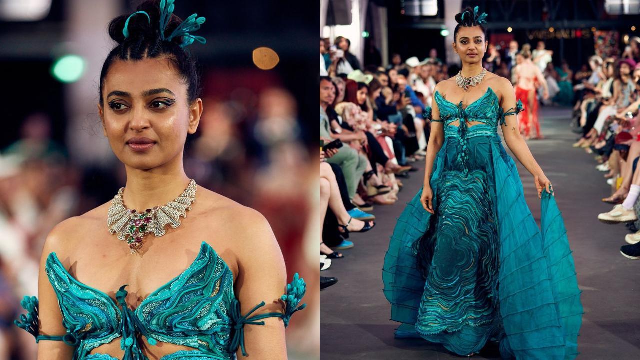 Radhika Apte mesmerises in a strapless blue outfit at Paris Haute Couture Week 2024