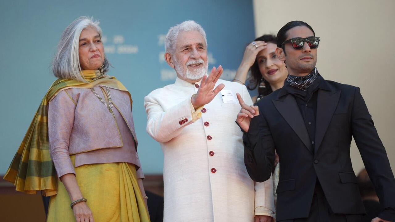 Ratna Pathak Shah attended the 2024 Cannes Film Festival for the screening of 'Manthan'. For her look, she upcycled a lime green saree she’d worn multiple times and paired it with a lavender blouse and jacket. 