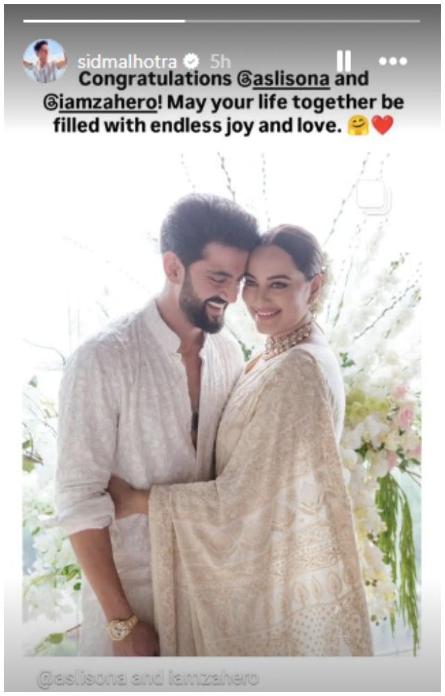Actor Sidharth Malhotra congratulated the couple on their wedding and wished them a life filled with love
