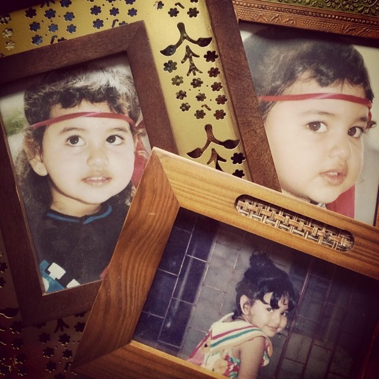A collage of Sonakshi's childhood pictures