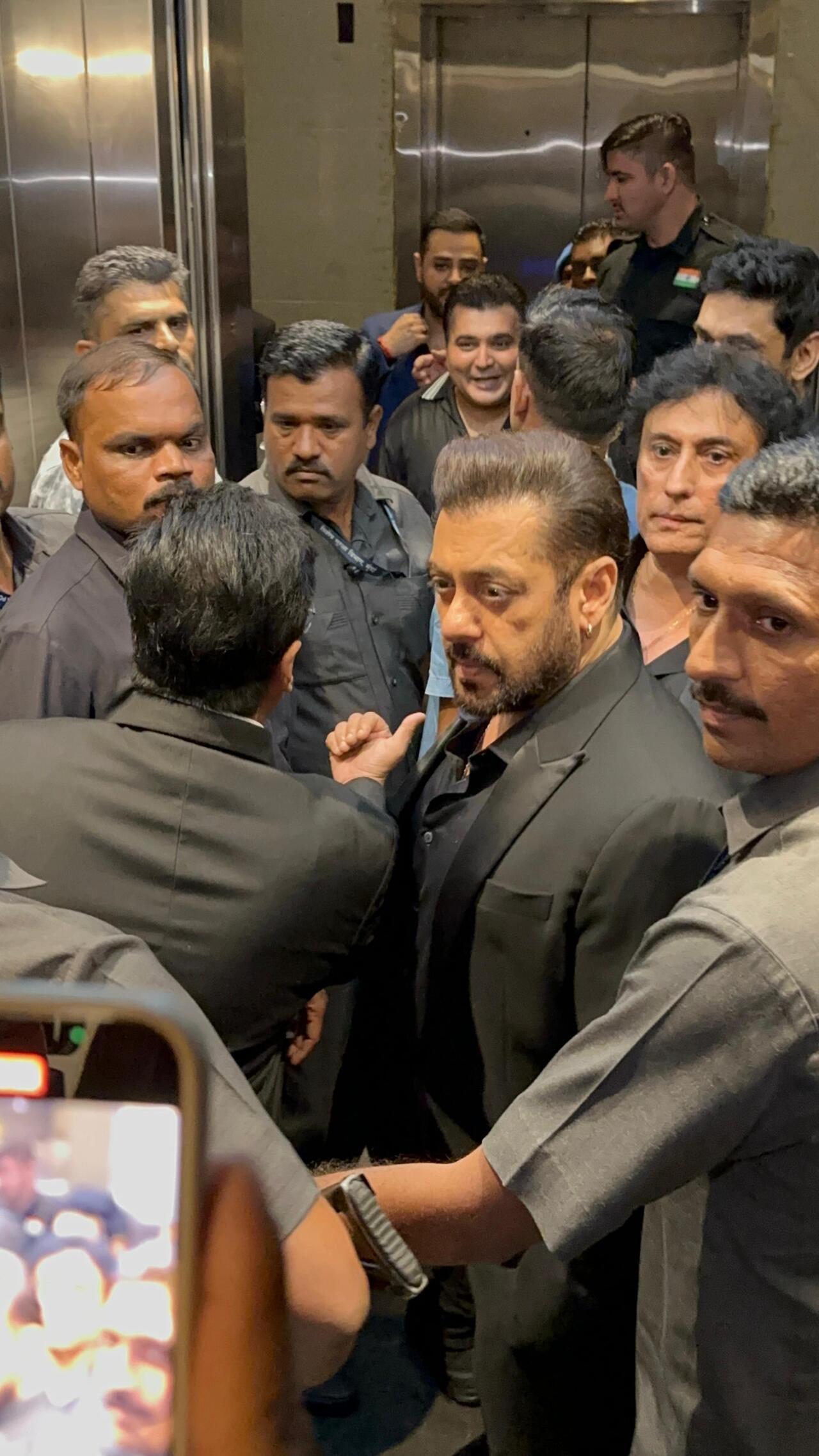 Superstar Salman Khan who played cupid for the couple graced the wedding reception in a black suit. 