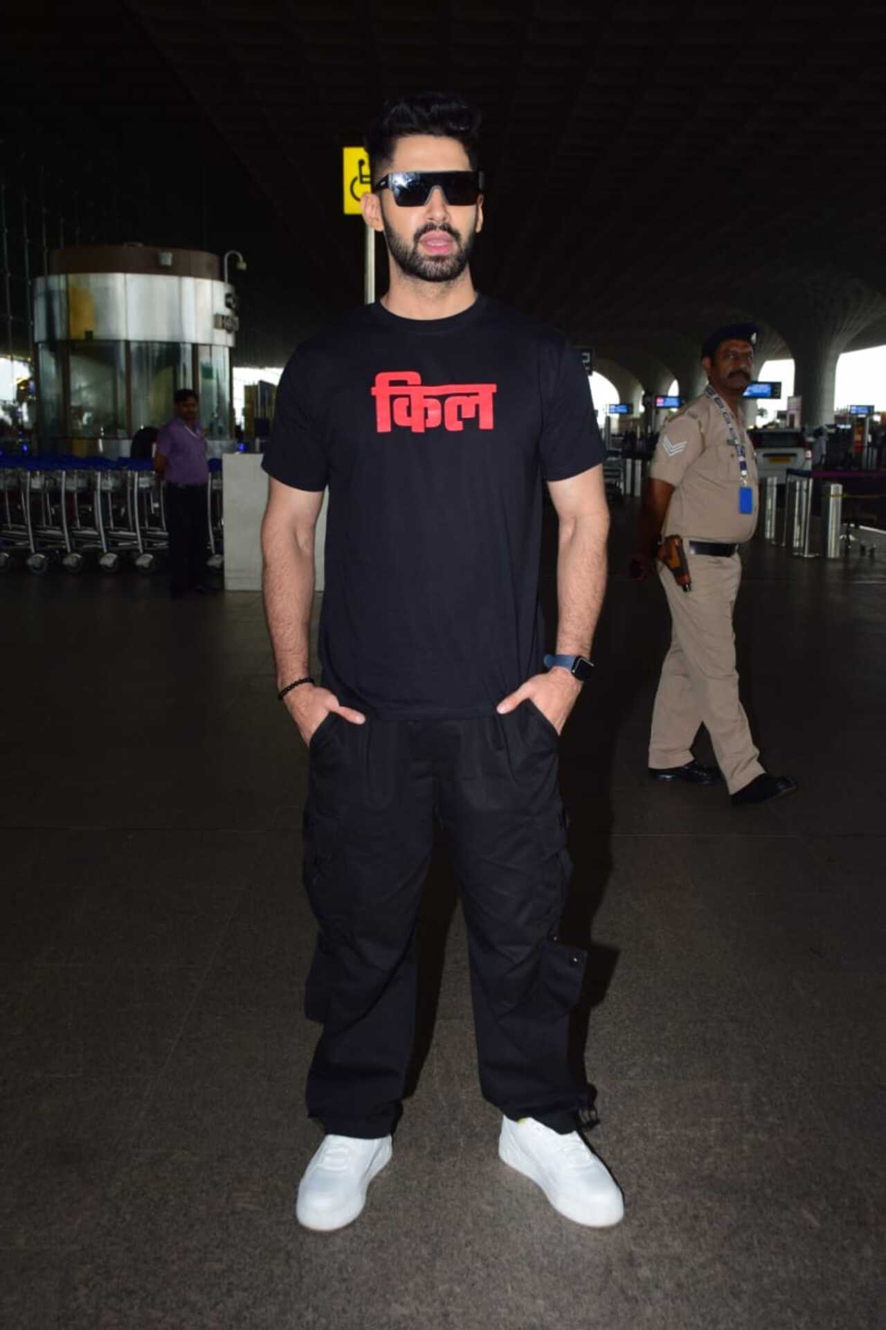 ‘Kill’ actor Lakshya was seen sporting a t-shirt with his film’s name as a part of the promotions. 