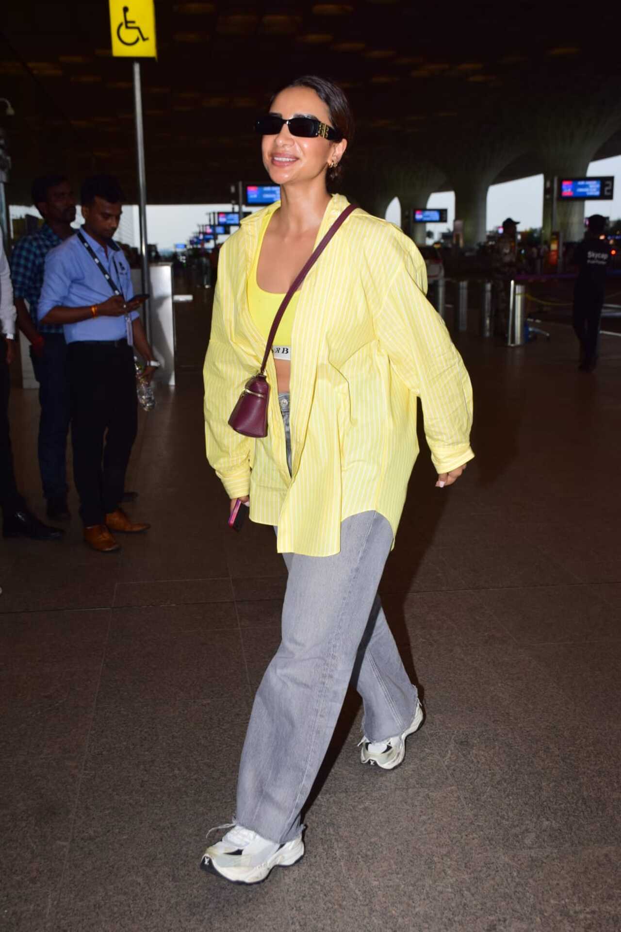 Patralekhaa, who is gearing up for her upcoming projects was seen making an appearance in a bright yellow shirt and jeans at the airport. 