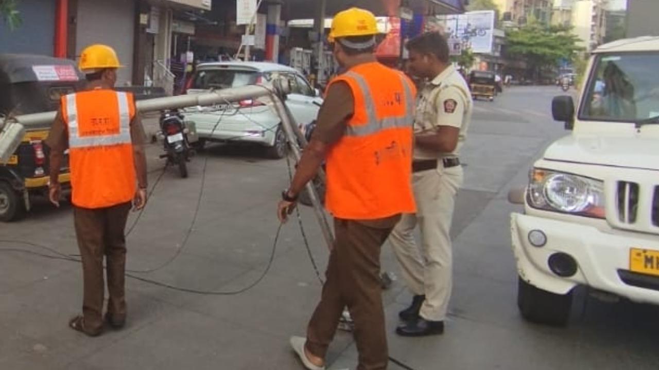 The accident occurred when the luggage tied to the roof of a bus got entangled with a cable on a street light pole and pulled it down, said Yasin Tadvi, chief of the civic disaster management cell