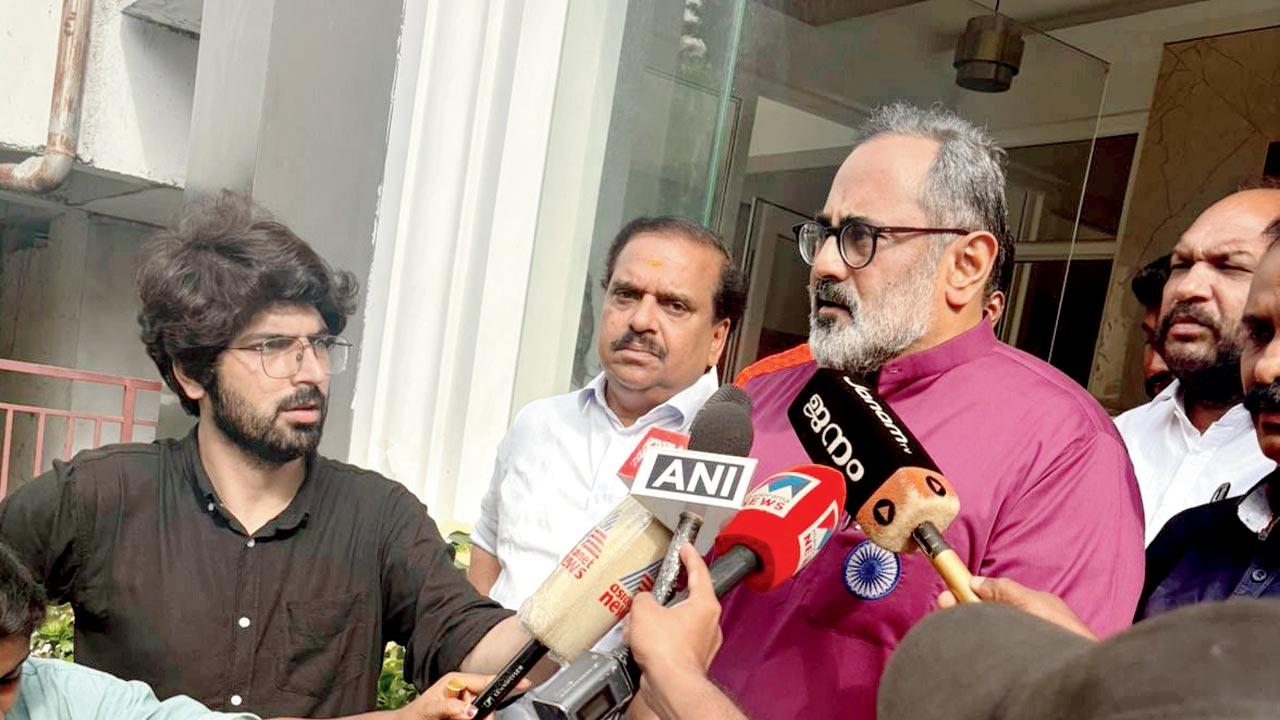 Rajeev  Chandrashekhar talking to media after the result
