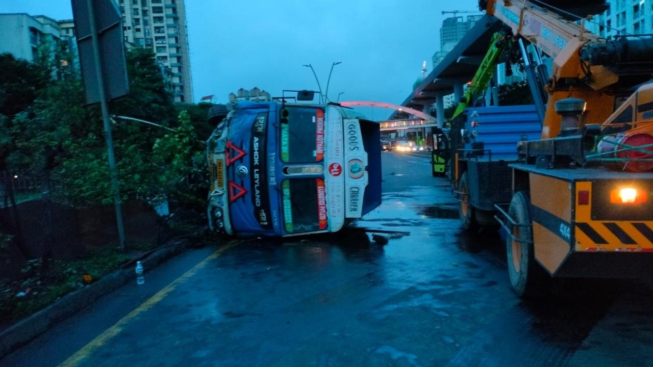 It also caused an oil spill. The truck driver fled from the spot after the accident, the official said