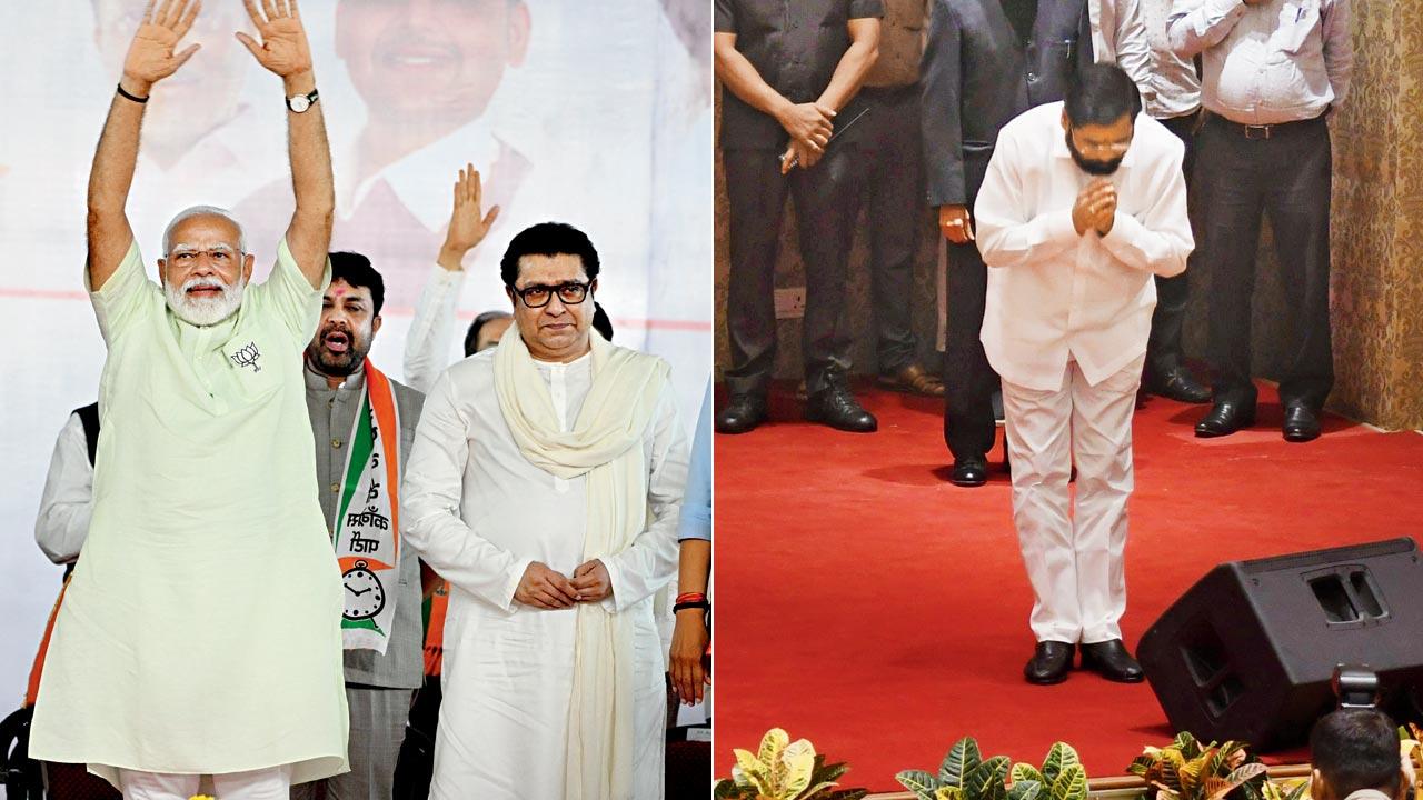 Despite the obvious show of support from the NDA to Raj Thackeray, his inclusion in the coalition seemed to have alienated the north Indian vote. File pic/Rane Ashish; (right) Eknath Shinde was sworn in as Chief Minister 2022. The BJP will have a tough road ahead as the Maha Vikas Aghadi (MVA) will have to fight for every inch of ground during sate elections in October. File pic/Ashish Raje