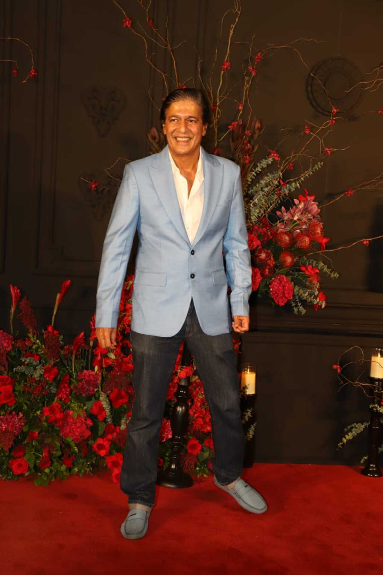 Chunky Panday made a dashing appearance in a powder blue suit and was all smiles for the shutterbugs. 