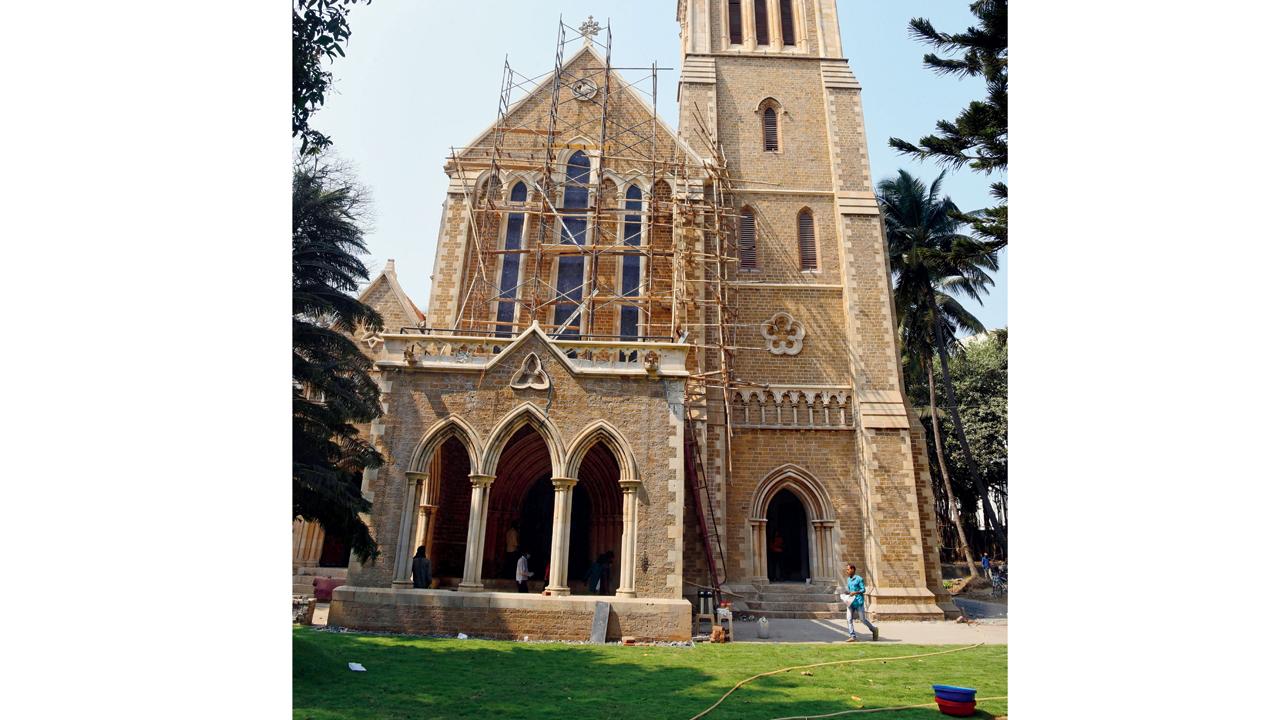 The 198-feet spire of the church was one of the toughest challenges; the restoration involved undoing the damage caused by previous work. Pics/Shadab Khan