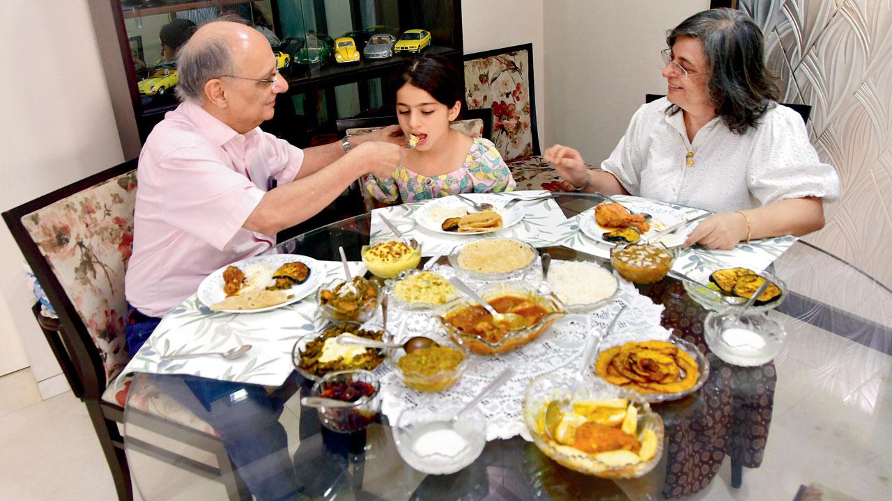 Beheram and Dinmeher Bunshah enjoy the company of their 10-year-old granddaughter Zoe Anklesaria who lives next door. The sixth-grader often gets in the kitchen with her grandmother, baking cakes, biscuits, shortbread, brownies and roulades