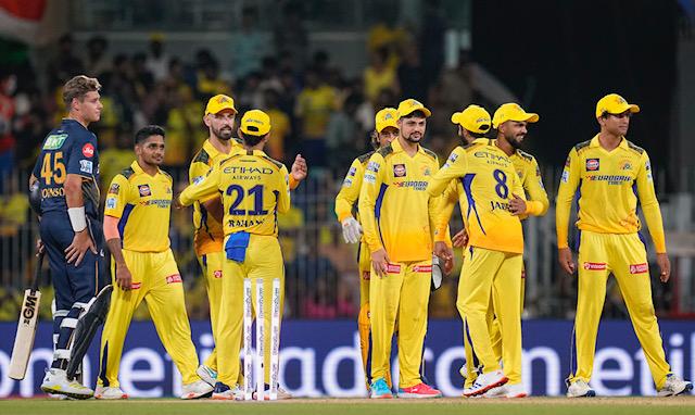 Chennai Super Kings's players celebrate their win over Gujarat Titans on Tuesday. PIC/PTI