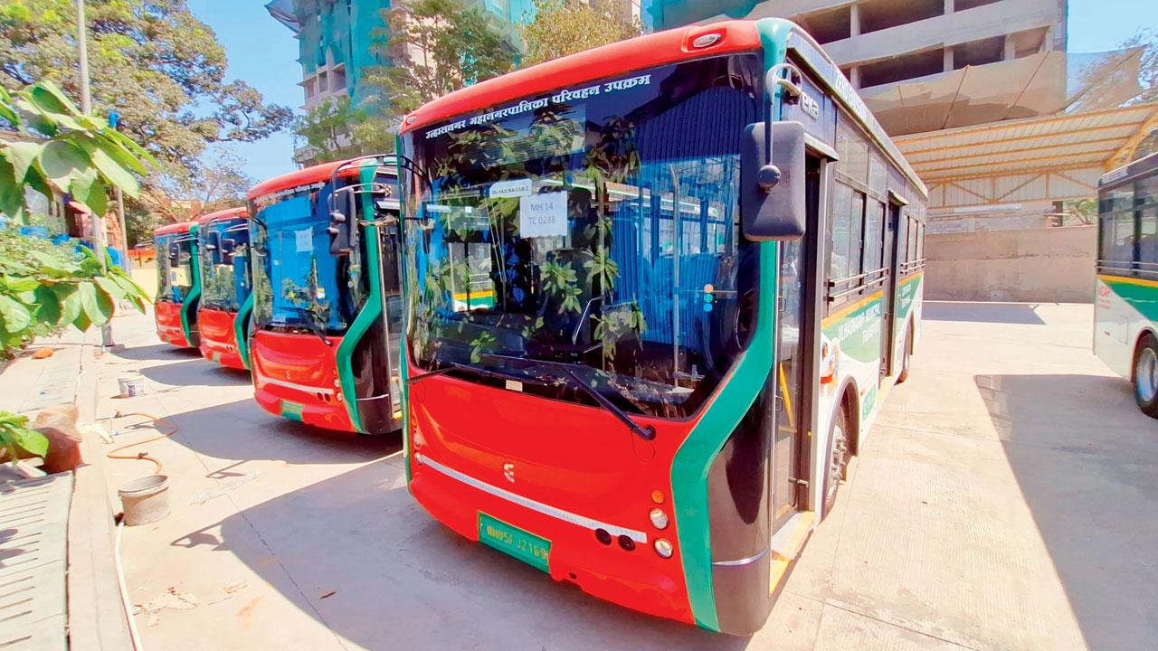 The new e-buses parked at the depot due to lack of charging facilities