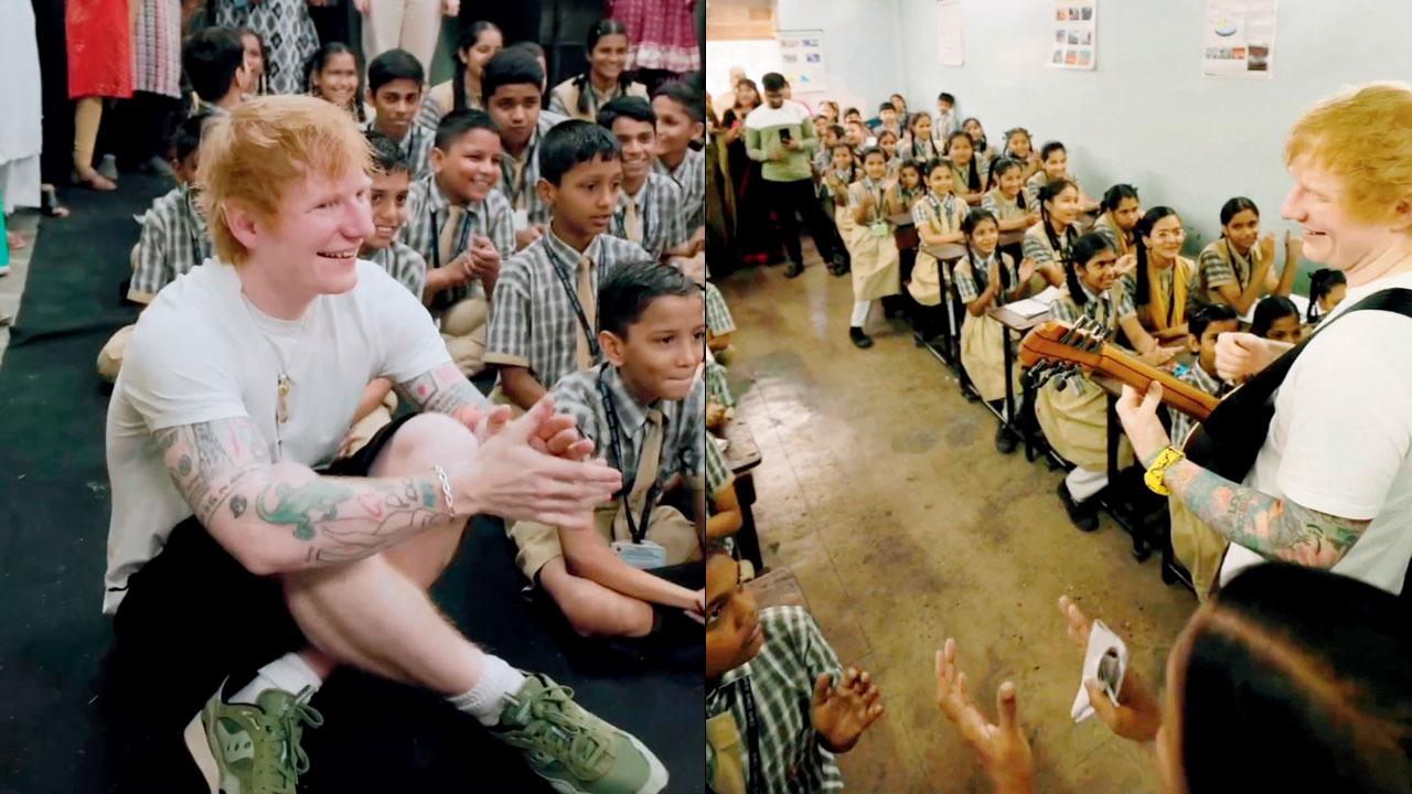 Ed Sheeran interacts with the students. Pics Courtesy/@teddysphotos