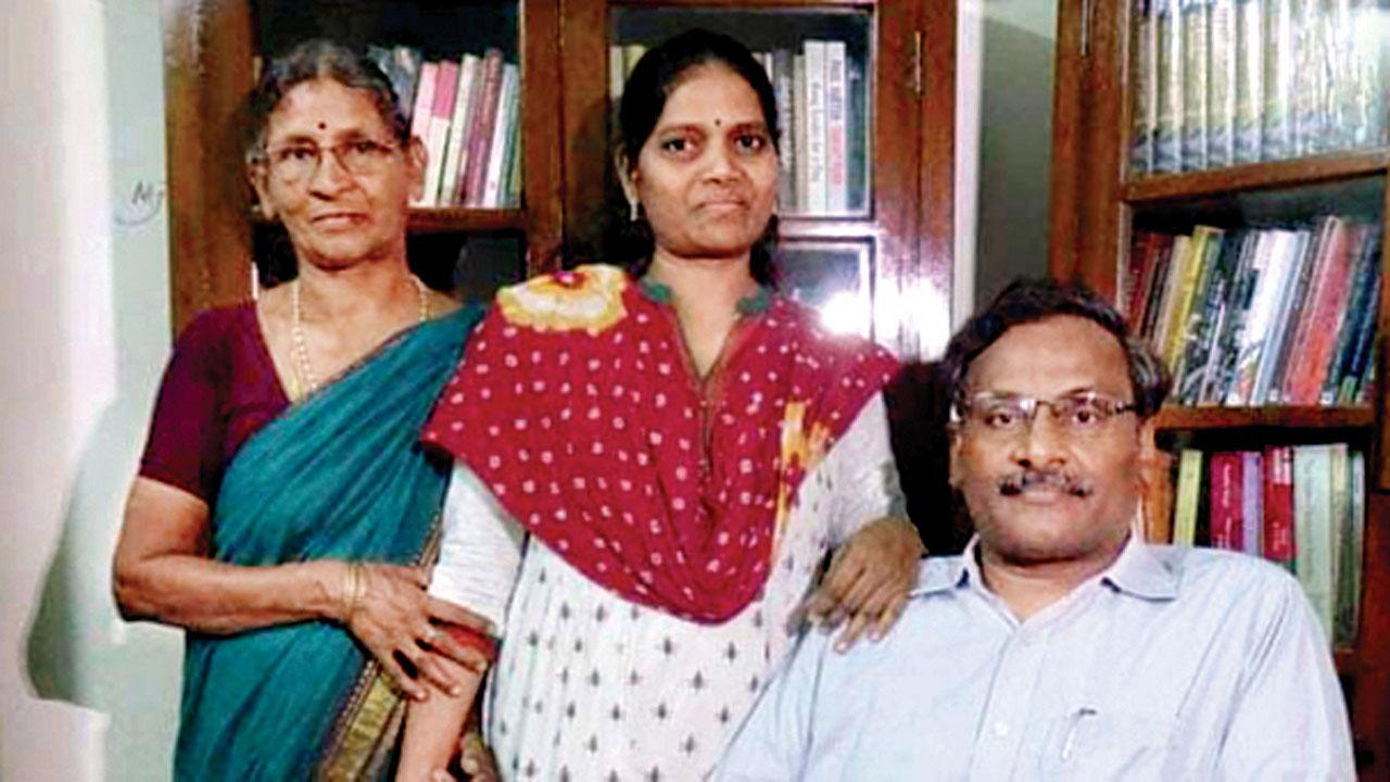 An old photo of (from left) G N Saibaba’s mother Gokarakonda Suryavathi, his wife Vasantha Kumari and himself