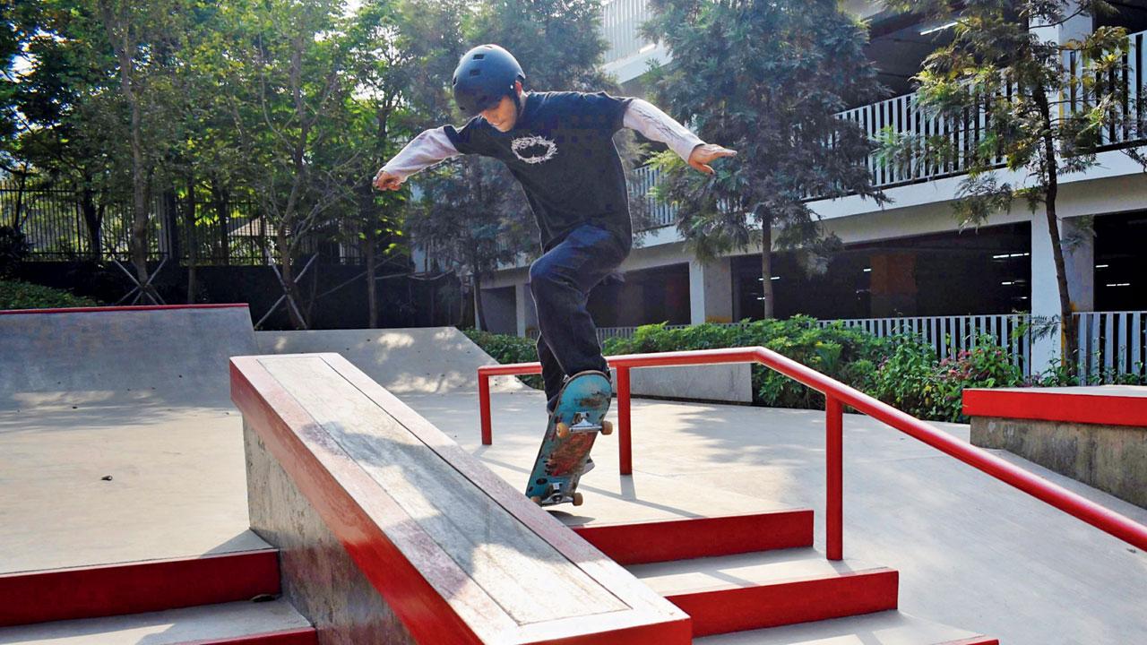 The skater tests a down ledge at the park. Pics/Sameer Markande