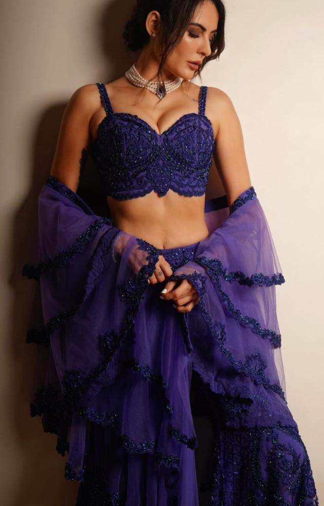 Mandana Karimi never disappoints fans when it comes to styling. In this look, the actress dazzled in a purple lehenga