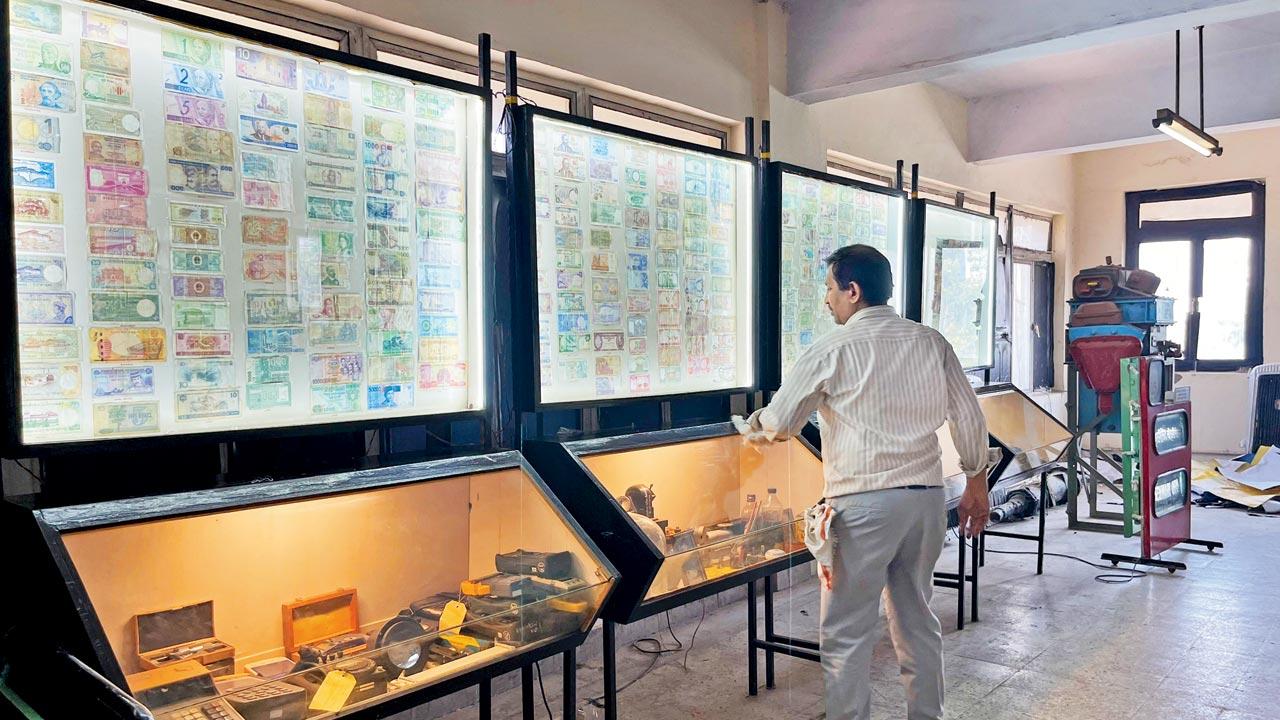 Currency notes from various countries on display at the BEST Museum at Anik depot in Sion