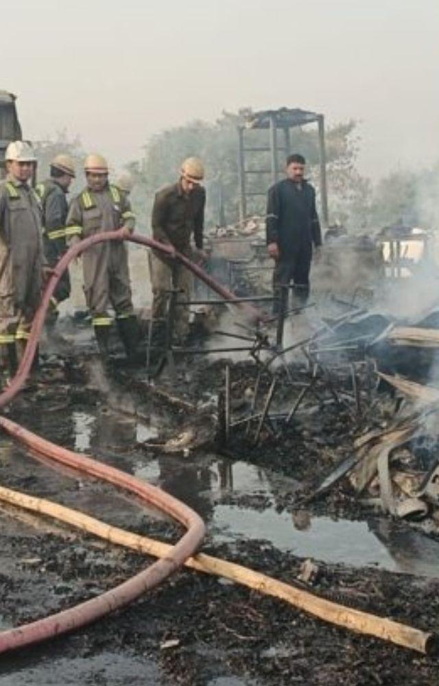 On Wednesday, a massive fire erupted in a marker near Greater Noida`s Char Murti area, stated reports.