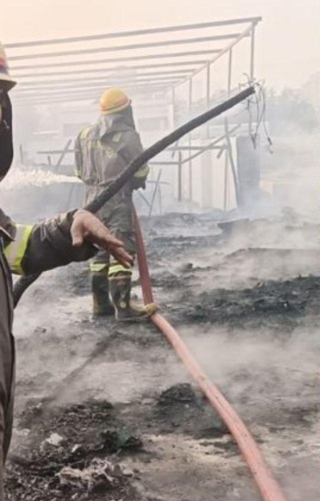 The fire erupted in six dhabas (eateries) and two shops located in the vicinity of the Bisrakh Police Station area. 