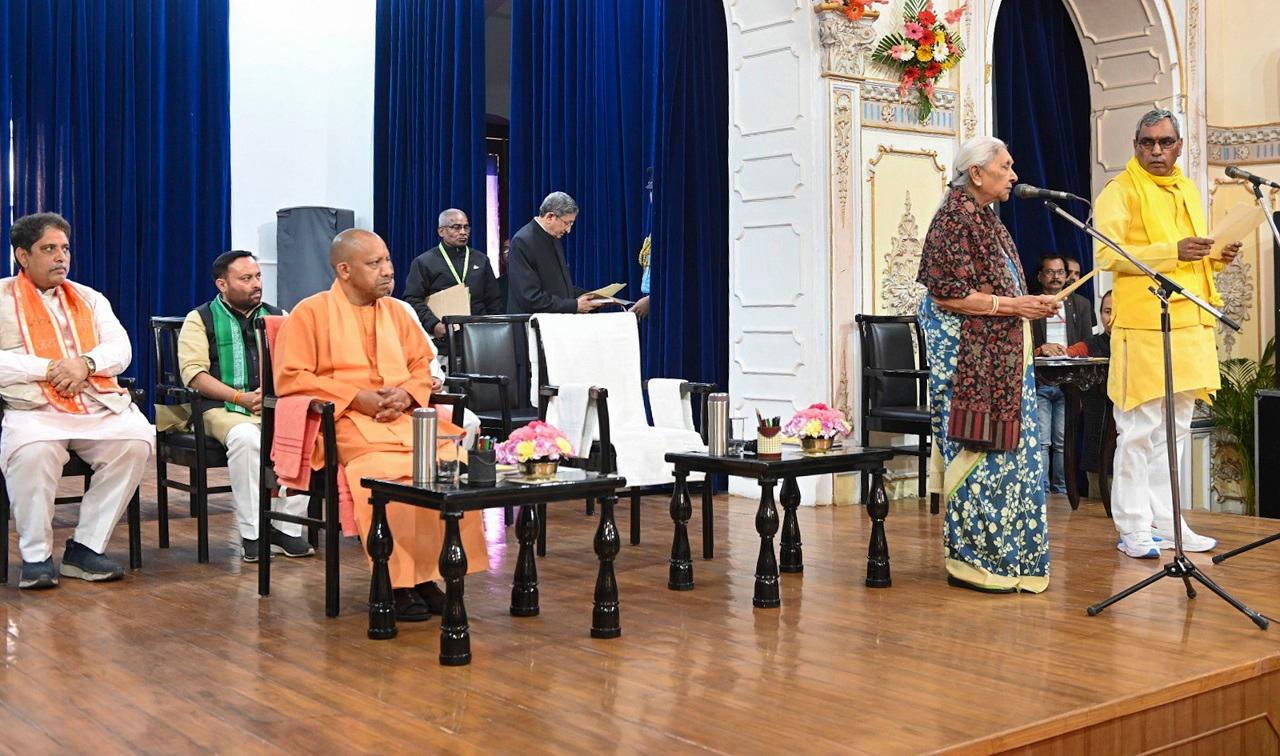 They were sworn-in as ministers by Governor Anandiben Patel at the Raj Bhavan in the presence of Adityanath