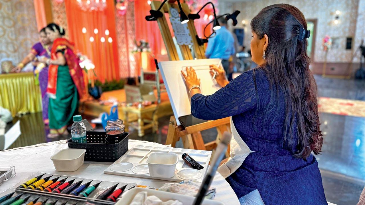 Goa-based self-taught artist, Smriti Goswami, says that live wedding paintings require one to play around with the imagination, like this live painting she did for a Goan Hindu wedding