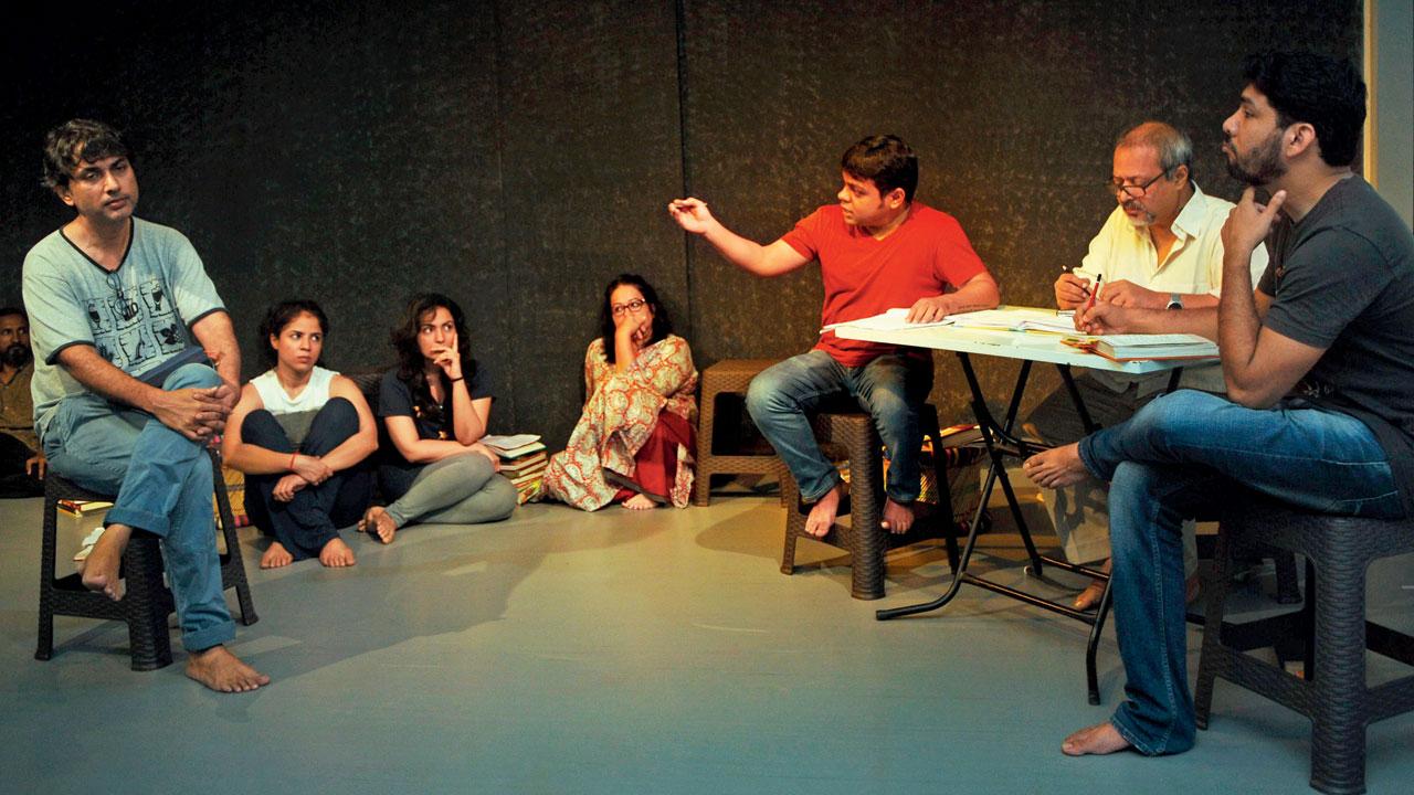 Shanbag (second from right) during a rehearsal of a production by Tamaasha Theatre. File Pic