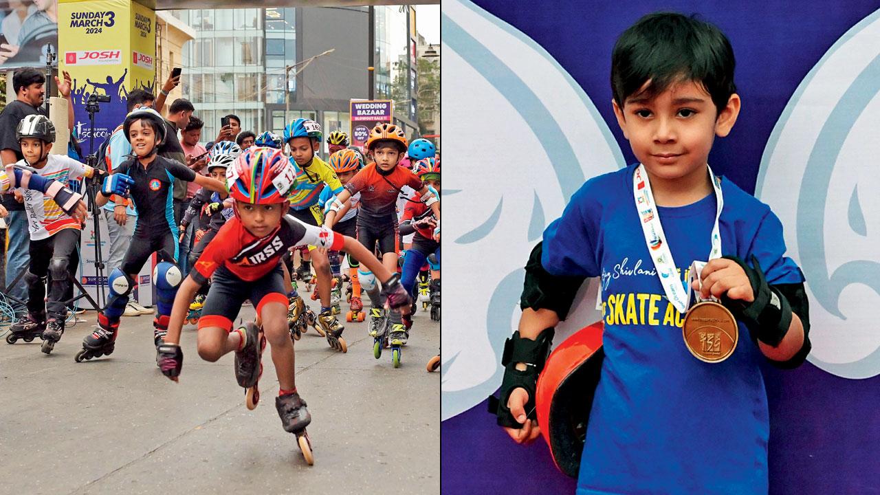 Participants at the Skateathon (right) a young skater poses for a picture with her medal after completing the marathon. PICS/AMOGH GOLATKAR