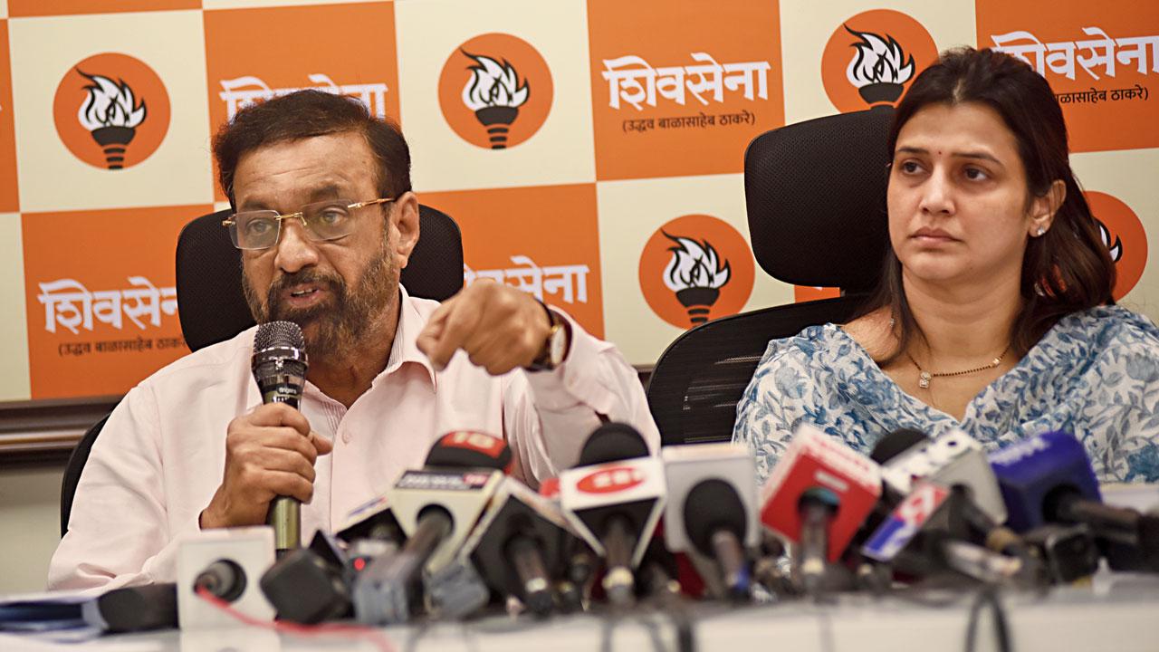 Vinod and Tejasvee Ghosalkar at the press conference. Pics/Sameer Markande