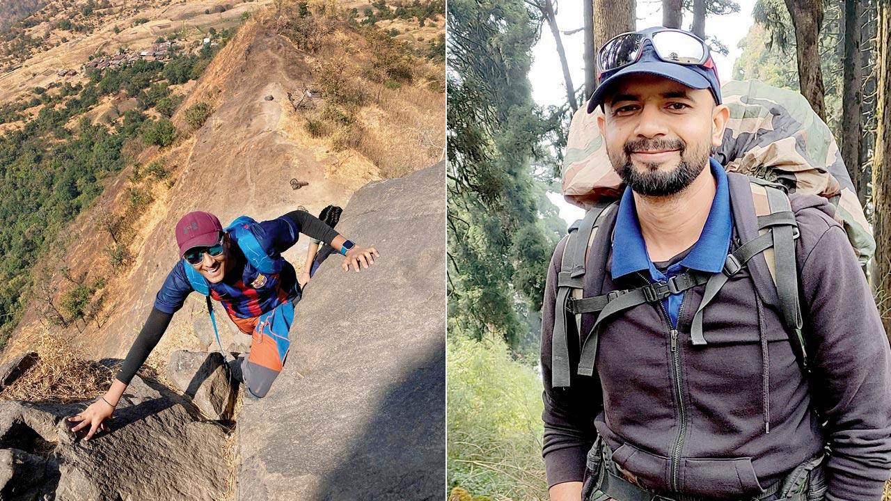 A trekker climbs his way to Kothaligad Fort; (right) Chirag Dhabalia