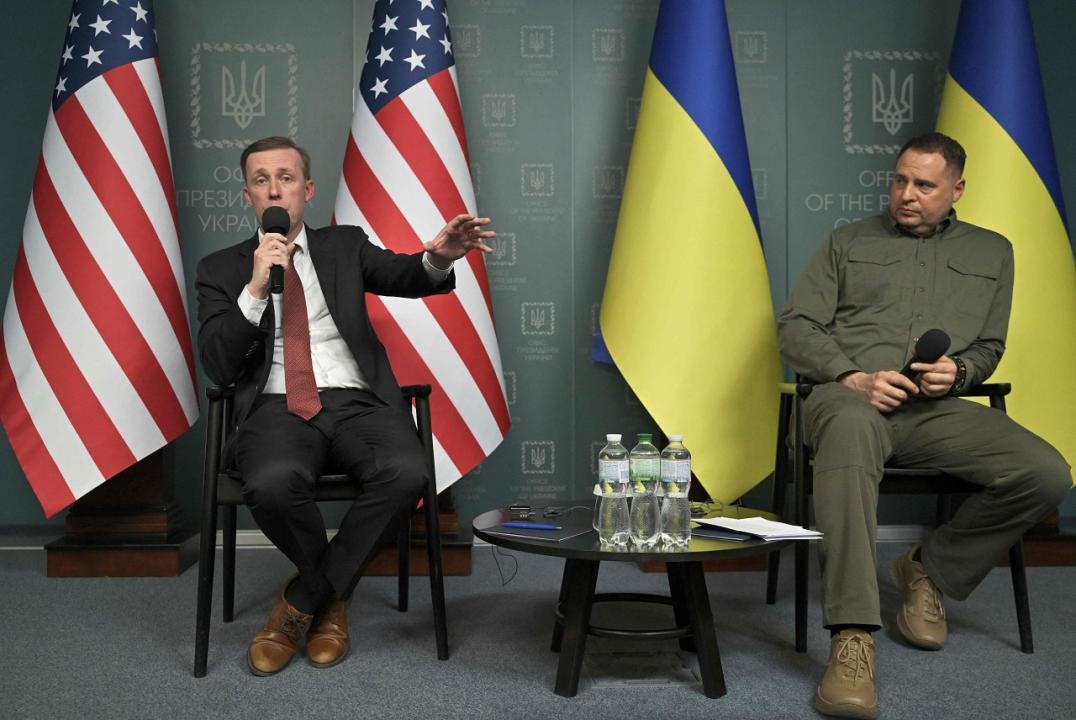 US National Security Advisor Jake Sullivan takes part in a press conference with Ukrainian President's chief of staff Andriy Yermak, in Kyiv. Pic/AFP