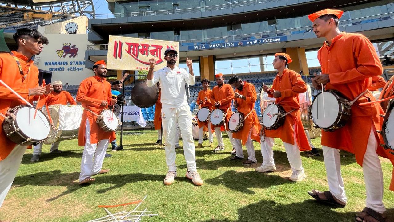 Mumbai Indians skipper Ajinkya Rahane performed with Dhol-Tasha Pathak after securing a dramatic win over Vidarbha at the Wankhede Stadium
