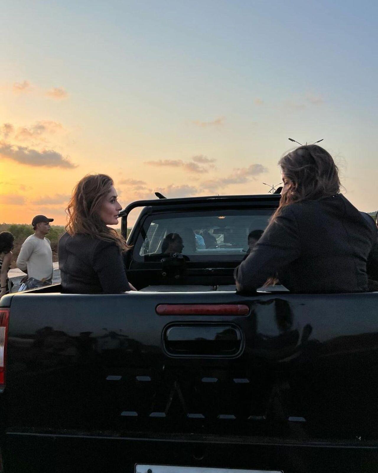 Earlier Kareena shared BTS pictures from an outdoor shoot that show her seated in a pickup truck. 