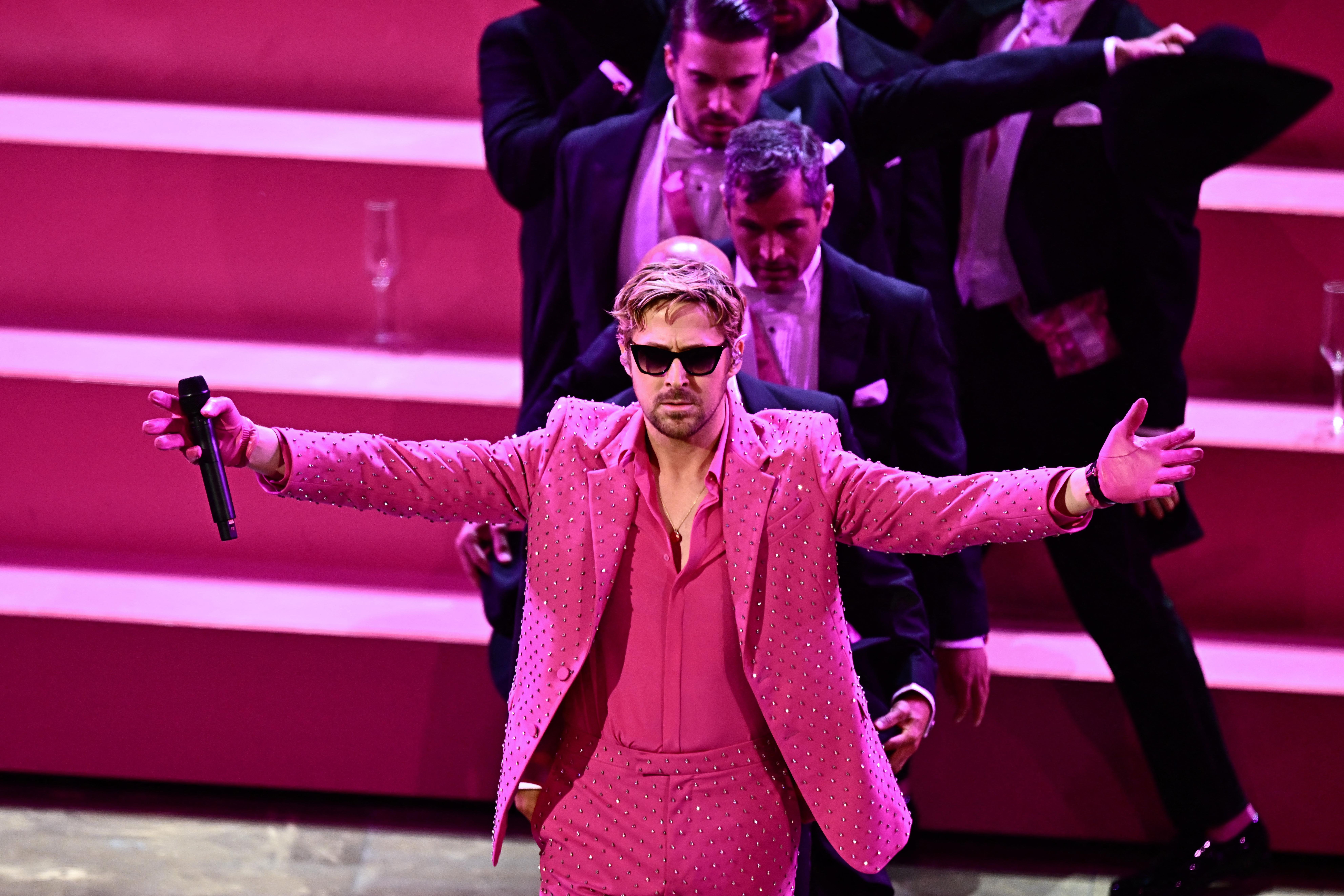 Ryan Gosling brought his Kenergy in full force at the Oscars 2024. The 'Barbie' star looked gorgeous in the bedazzled pink suit for epic 'I'm Just Ken' performance