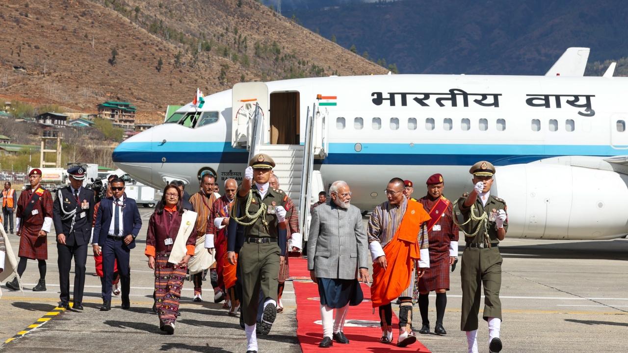 Modi was accorded a ceremonial welcome upon his arrival at the Paro International Airport earlier on Friday. He was warmly received by Prime Minister of Bhutan Tshering Tobgay, at Paro airport