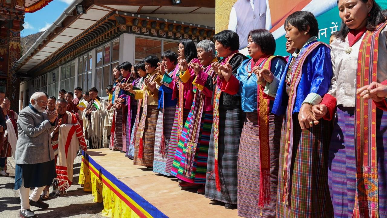 Modi received a warm welcome, with the Bhutanese people lining the entire 45-kilometre route from Paro International Airport to Thimphu which was also decked up with Indian and Bhutanese flags, reported PTI