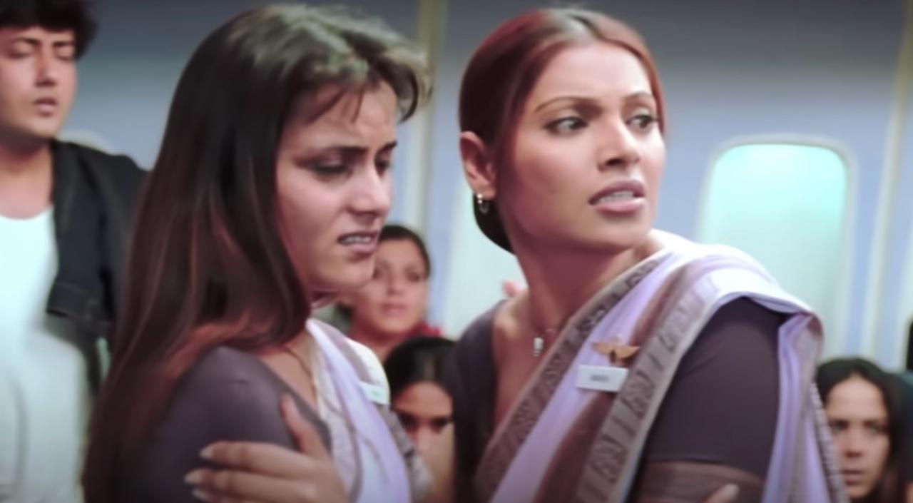 In the film 'Zameen', Bipasha Basu essays the role of a brave cabin crew member who calms passengers after their flight is hijacked.  