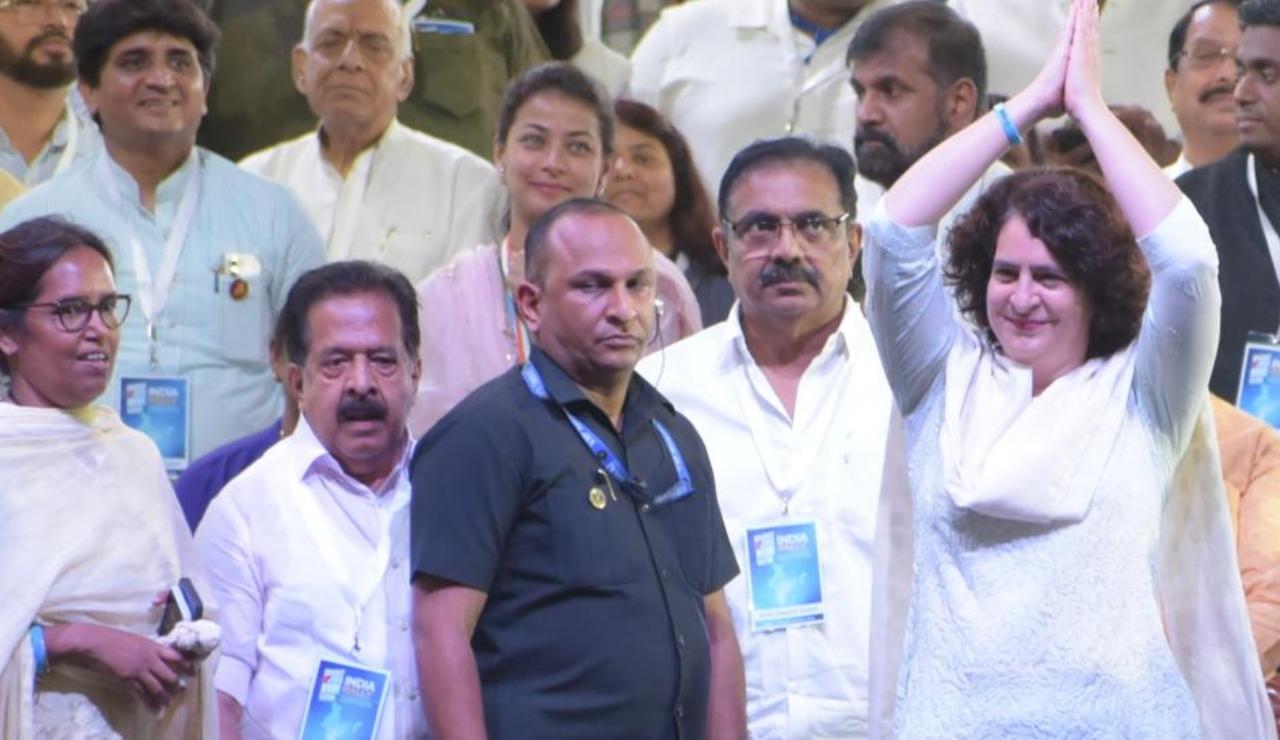 In a rare occasion, Rahul Gandhi is joined by mother Sonia and sister Priyanka Gandhi for the public rally at Shivaji Park, which is said to be start of the election campaign for the INDIA bloc