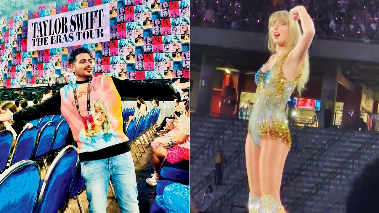 Deepak Lohana at the concert; (right) Taylor Swift
