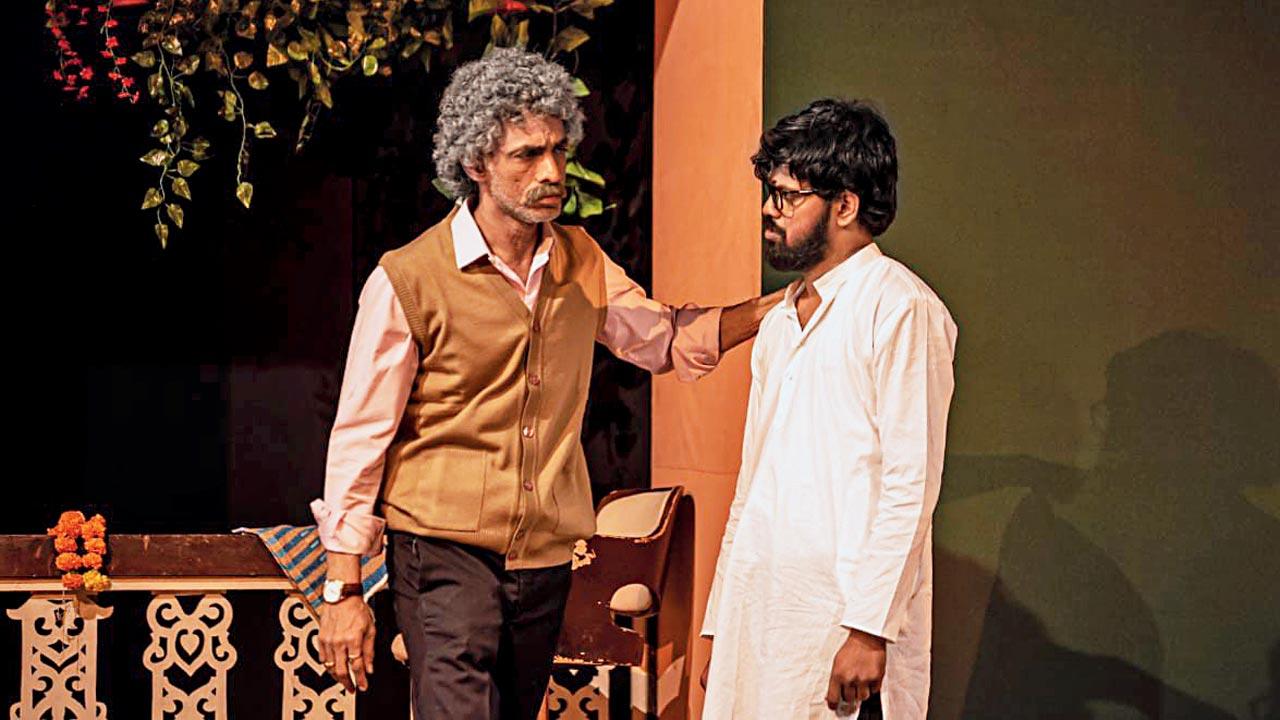 (Left) Makarand Deshpande in a moment from the play