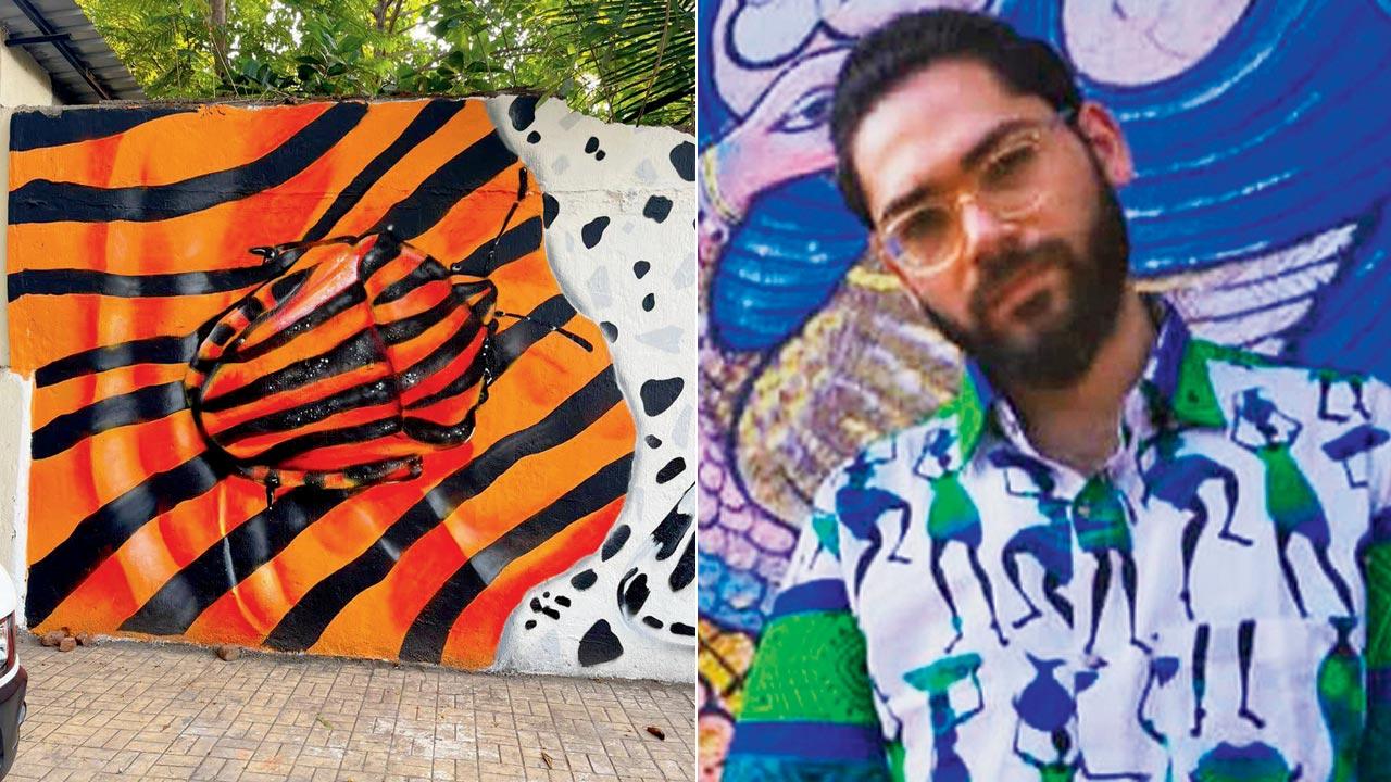 Buzzinka’s mural in Mahim; (right) Himanshu Arora AKA Buzzinka