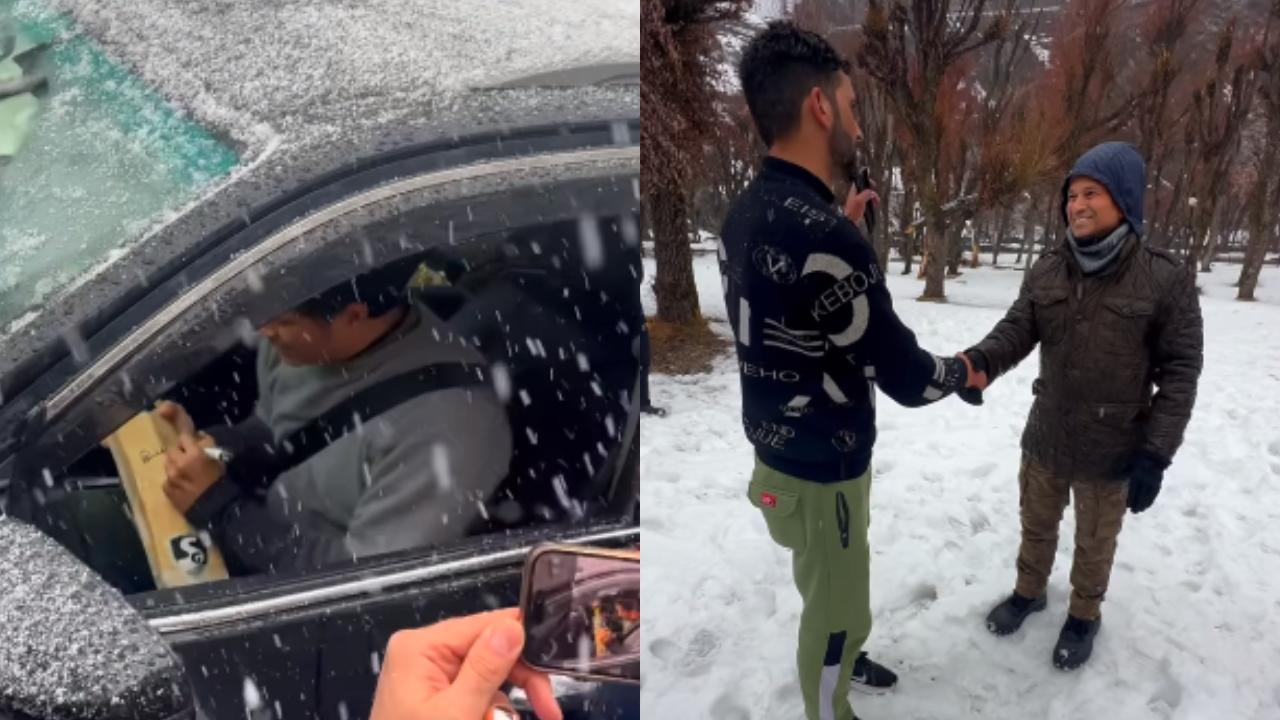 The globally-known cricketer had a fan meetup in the middle of the snow. The fans too greeted him by saying 