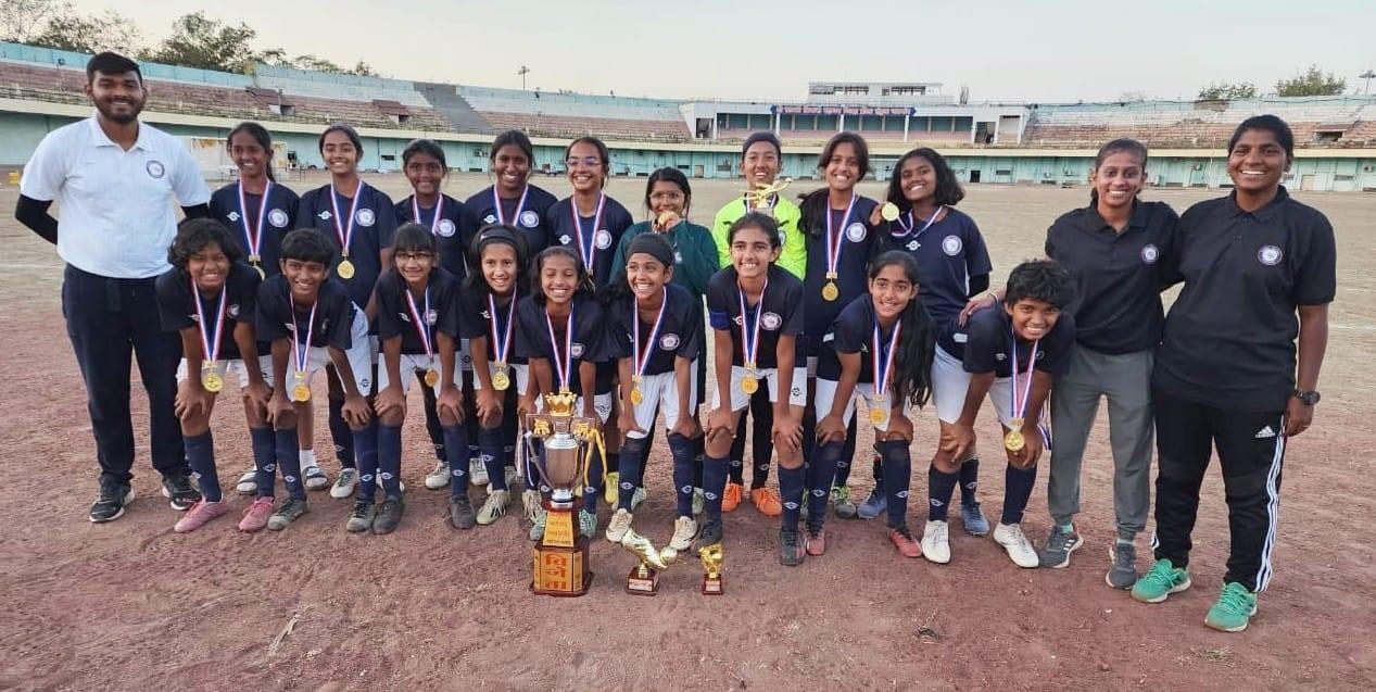 The victorious Mumbai District team which won the 10th WIFA Inter-District Sub-Junior Girls’ Football Championship in Jalgaon recently. PICS/Sanvi’s personal collection