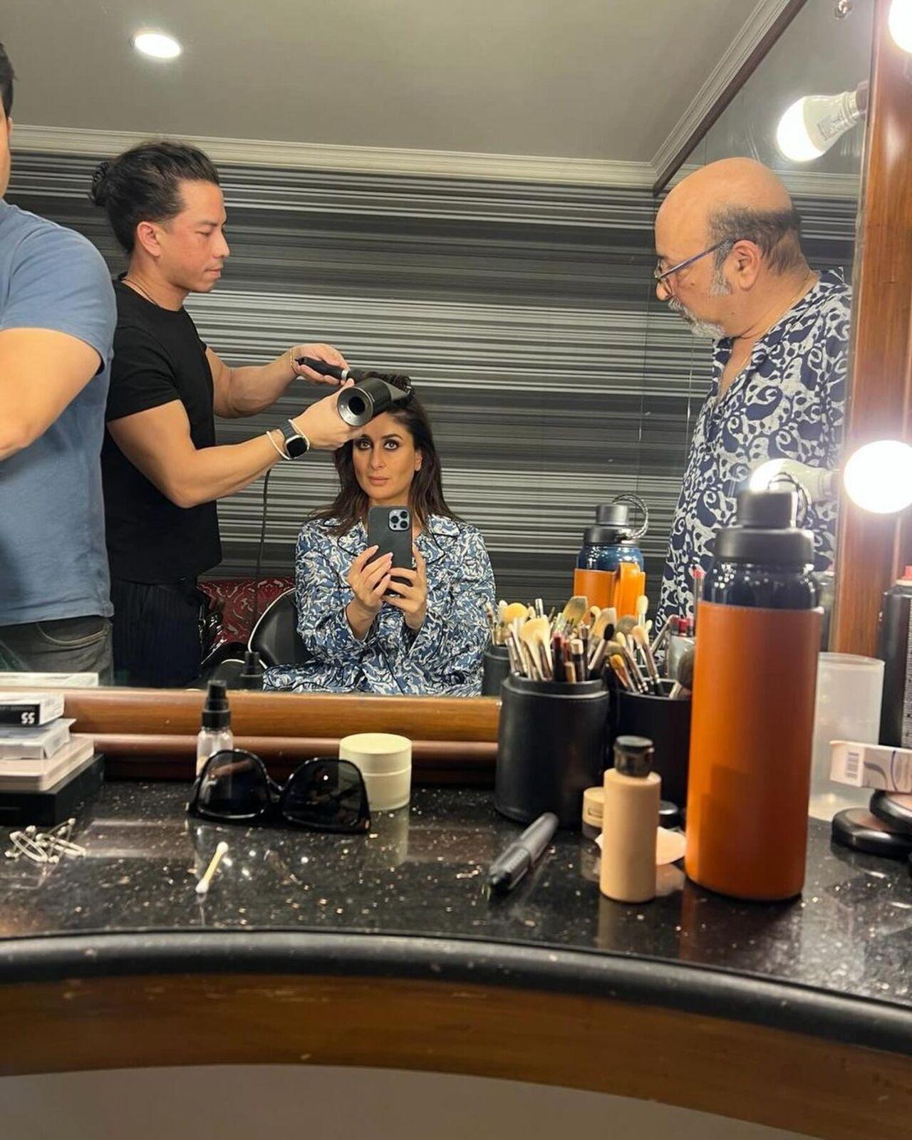 There is a sneak peek into her hair styling session where we can also spot her hair and makeup artists. 
