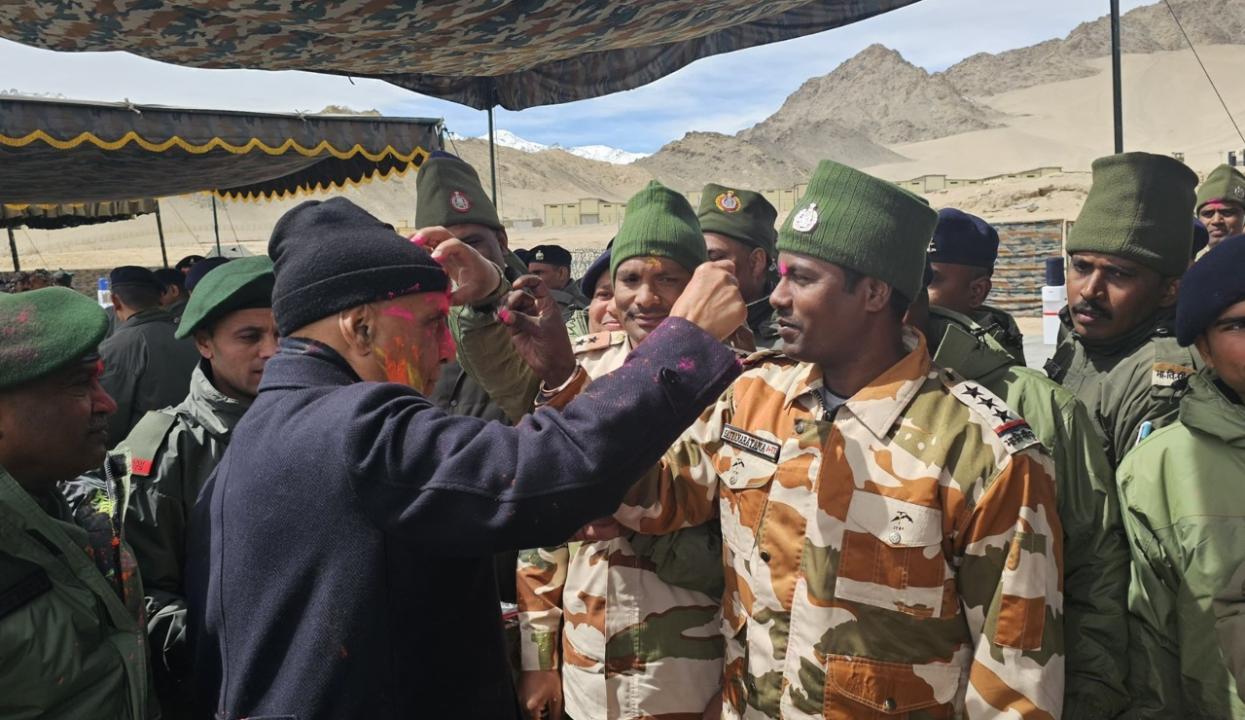 Holi 2024: Rajnath Singh celebrates festival of colours with Army jawans in Leh, says Ladakh India's capital of bravery